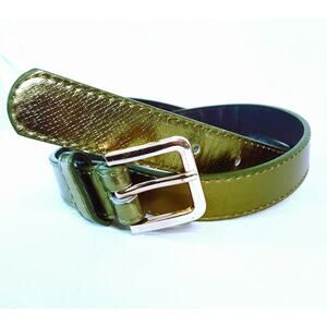 Metallic Olive Green Belt Womens Medium Waist Textured Pattern